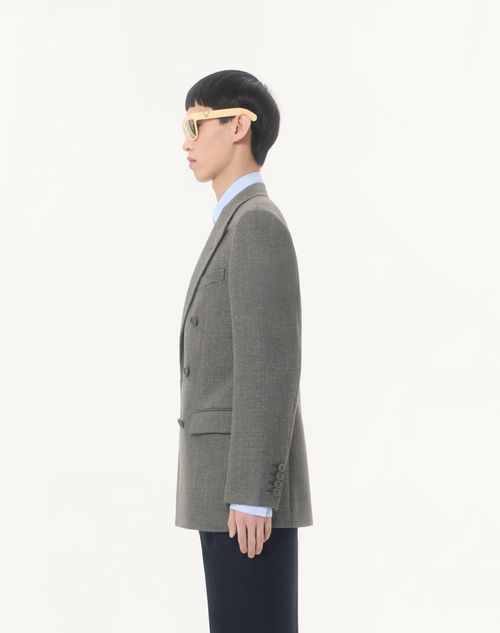 Valentino - Valentino Double-breasted Jacket In Mouliné Wool - Dark Green - Man - Coats And Blazers