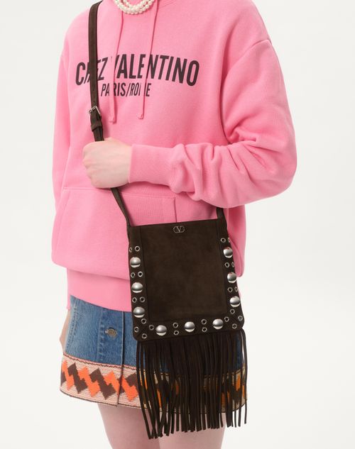 Valentino Garavani - Valentino Garavani Nellcôte Small Shoulder Bag In Suede With Fringes - Brown - Woman - Shoulder Bags