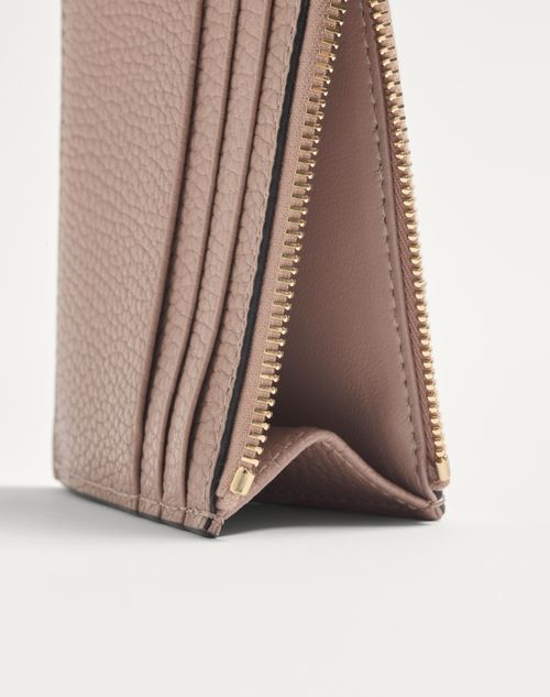 Valentino Garavani - Rockstud Grainy Calfskin Cardholder With Zipper - Poudre - Woman - Wallets And Small Leather Goods