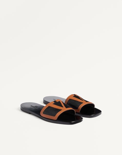Valentino Garavani - Viva Superstar Slide Sandal In Nappa Leather - Black/roasted Pecan - Man - Sandals