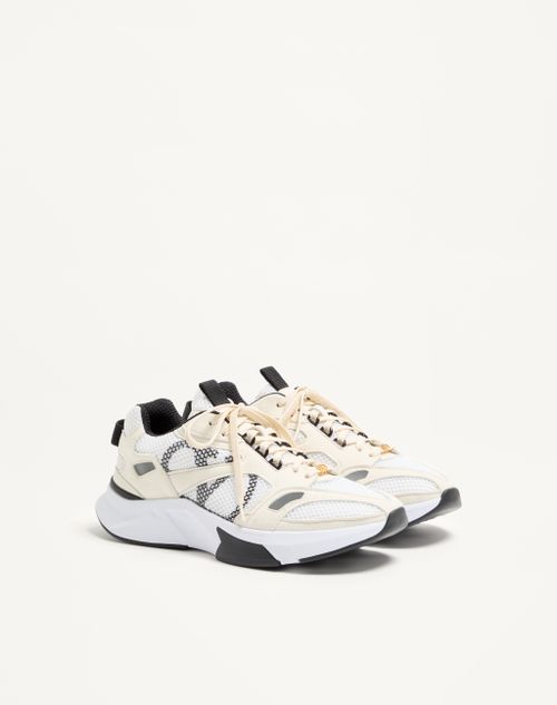 Valentino Garavani - Baskets Demivee En Tissu Ajouré Avec Empiècements En Daim - Blanc/gris - Homme - Baskets