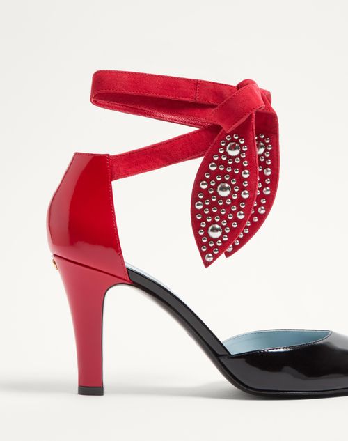 Valentino Garavani - Foliefoliage Pumps In Abrasive Calfskin 85mm - Black/pure Red - Woman - Pumps