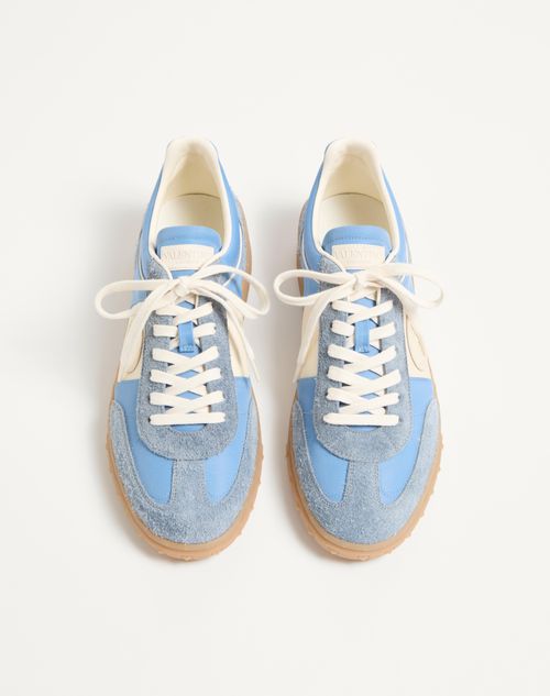 Valentino Garavani - Upvillage Low Top Sneaker In Crust Leather And Nylon - Azure/ivory - Man - Sneakers