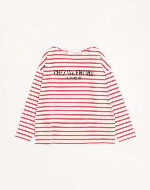 Valentino - Long-sleeved Cotton T-shirt With Chez Valentino Print - Butter/red - Man - Tshirts And Sweatshirts