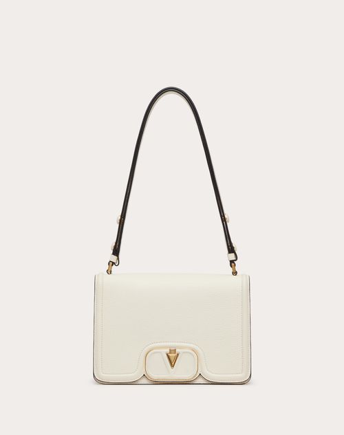 Valentino Garavani Vlogo Small Leather Shoulder Bag In Grainy Calfskin Woman Ivory Uni In Gold
