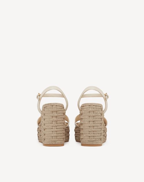Valentino Garavani - Vlogo Calfskin Cut-out Wedge Sandal 110mm - Ivory/antique Brass - Woman - Espadrilles And Wedges