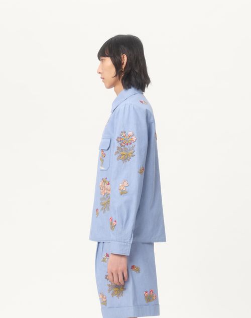 Valentino - Denim Shirt With Embroidery - Denim - Man - Denim