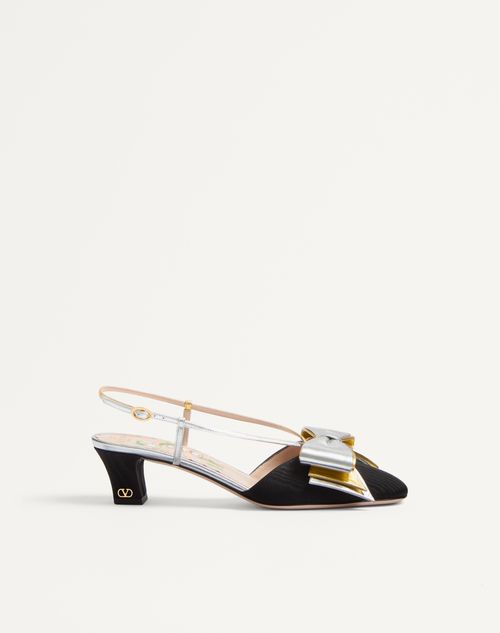 Valentino Garavani Bowow Slingback Pumps In Moirè Fabric 45mm Woman Black/silver/antique Gold 36.5