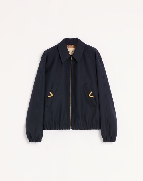 Valentino - Valentino Nylon Bomber With Vgold On Side Pockets - Navy - Man - Outerwear