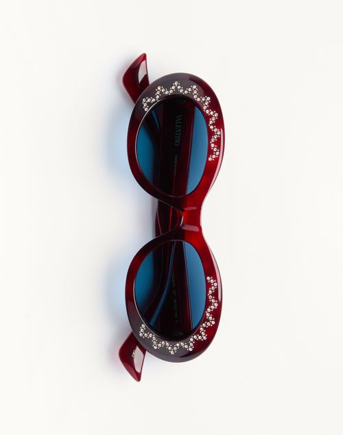 Valentino - Occhiale Ovale In Acetato - Havana/blu - Donna - Occhiali