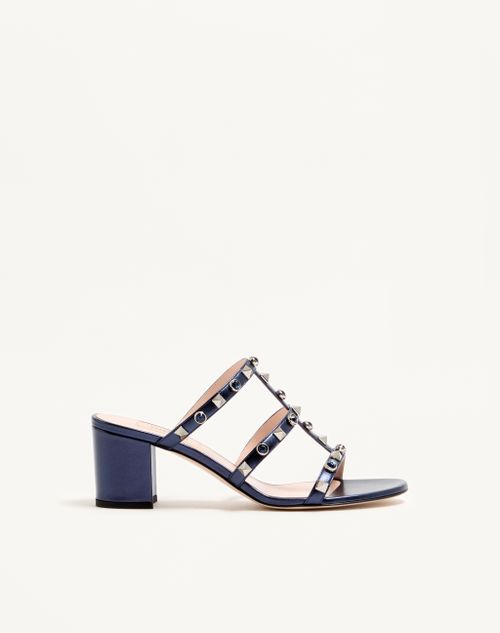 Valentino Garavani Rockstud Slide Sandal In Laminated Nappa With Cabochon 60mm Woman Navy 36