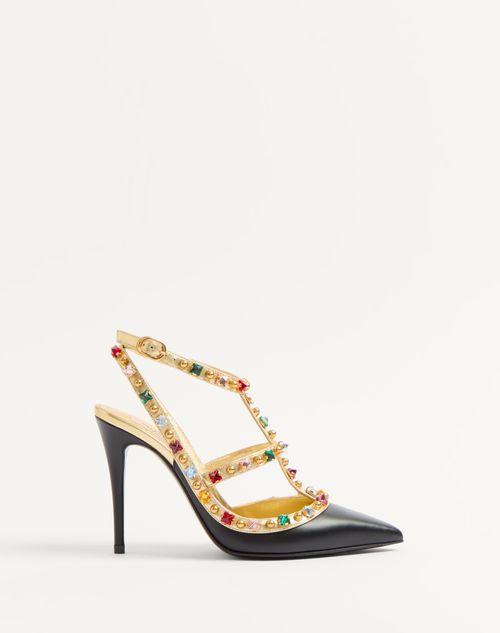 Valentino Rockstud Pumps With Strap In Black/antique Brass