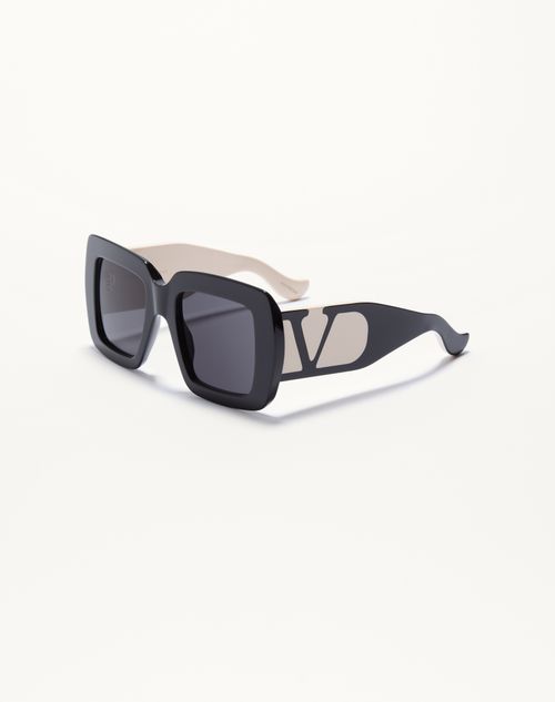 Valentino - Rectangular Acetate Eyewear - Black/ivory/grey - Woman - Eyewear