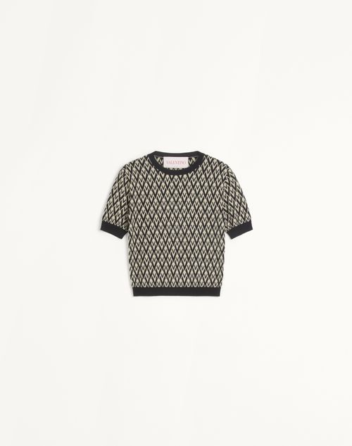 Valentino - Toute La V Jacquard Wool Sweater - Cream/black - Woman - Knitwear