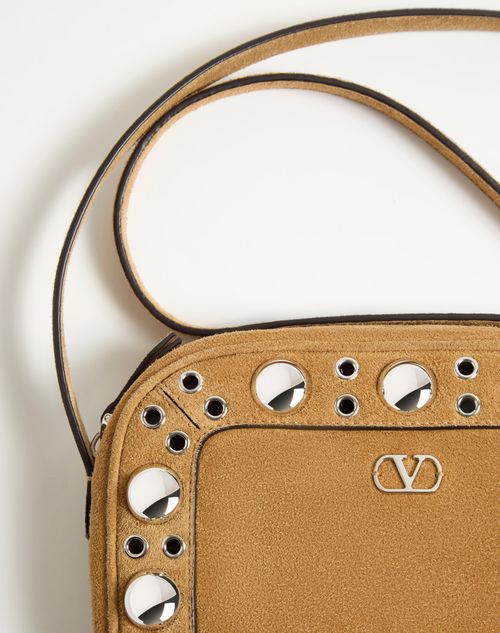 Valentino Garavani - Valentino Garavani Nellcôte Suede Shoulder Bag - Havana Beige - Man - Shoulder Bags