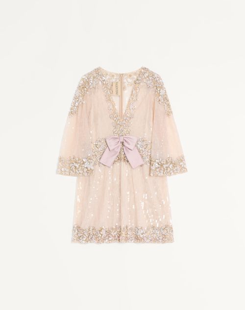 Valentino - Abito Corto In Tulle Illusione Ricamato - Rosa - Donna - Abiti