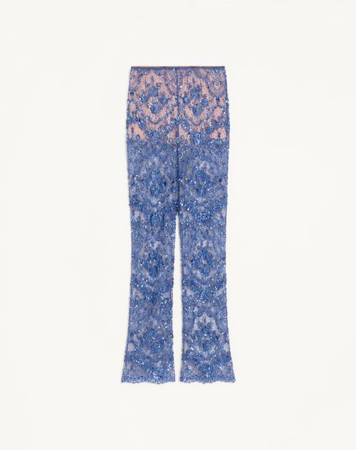 Valentino - Embroidered Lace Trousers - Blue - Woman - Trousers And Shorts