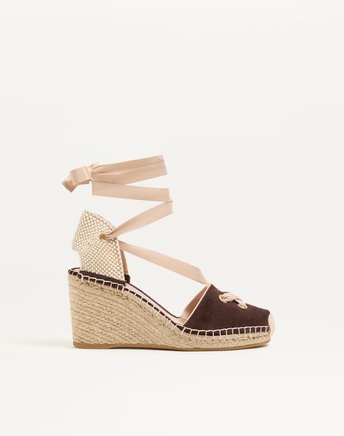 Valentino Garavani - Resort-keilabsatz Aus Spaltleder 75mm - Ebenholz - Frau - Espadrilles Und Wedges