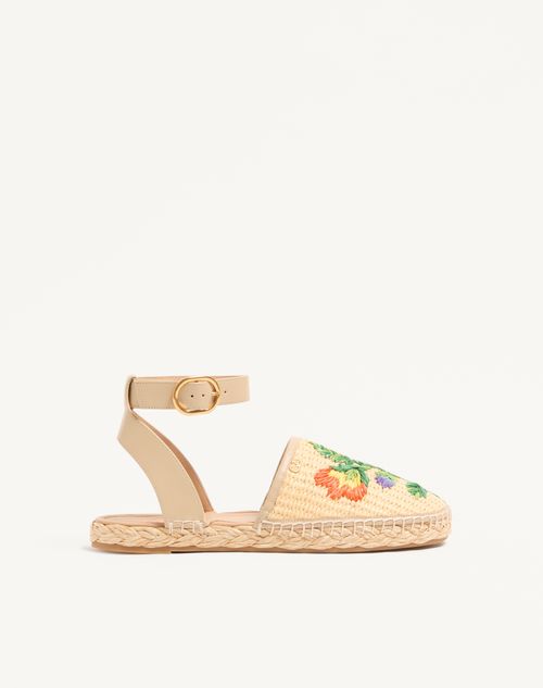 Valentino Garavani - Bribri Raffia Sandal With Floral Embroidery - Beige - Woman - Espadrilles And Wedges