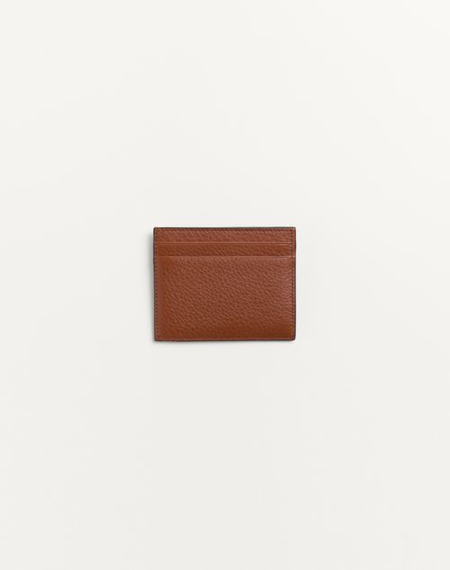 Valentino Garavani - Rockstud Grainy Calfskin Cardholder - Saddle Brown - Man - Wallets And Small Leather Goods