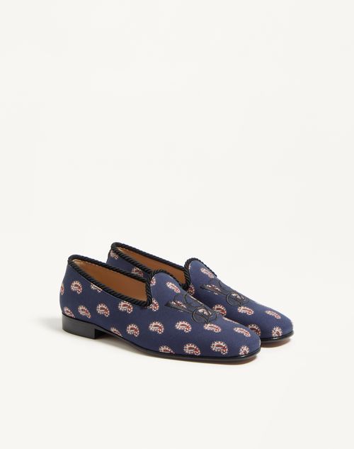 Valentino Garavani - Les Alcôvettes Loafer In Voyage Imaginaire Canvas Fabric - Blue - Man - Loafers And Driver