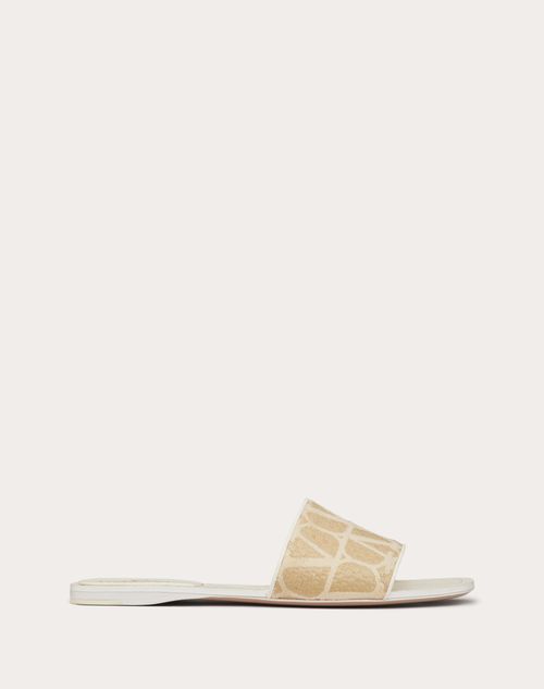 Valentino Sandalo Slide In Rafia Toile Iconographe In Natural/ivory