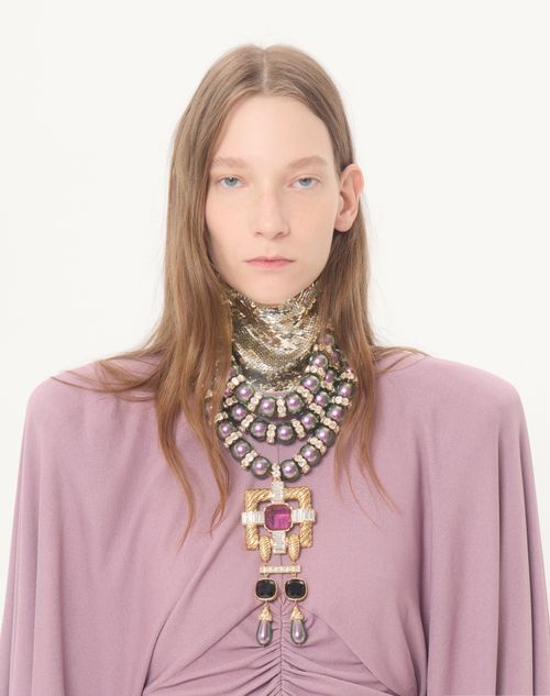 Valentino - Langes Kleid Aus Besticktem Jersey-crêpe - Lila - Frau - Abendkleider