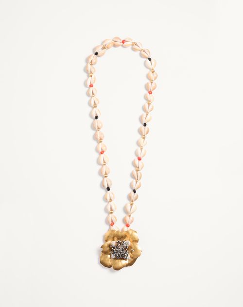 Valentino Garavani - Collana Jardin Aquatique In Metallo, Tessuto, Conchiglie, Corallo E Onice - Antique Brass - Donna - Gioielli Fashion