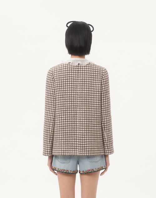 Valentino - Light Tweed Pied De Poule Jacket - Latte/testa Di Moro - Woman - Jackets And Blazers