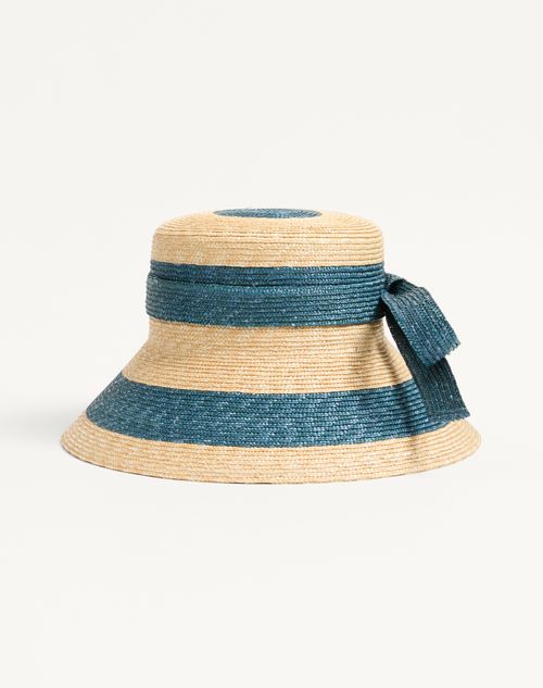 Valentino Garavani Vlogo Signature Straw Bucket Hat Woman Natural/blue 55
