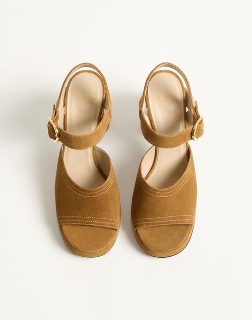 Valentino Garavani - Fawcette Platform Crust Leather Sandal 100mm - Havana Beige - Woman - Sandals
