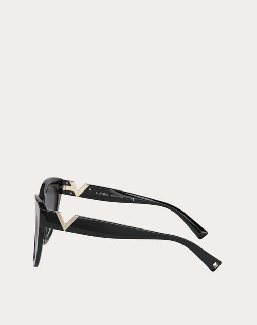 Valentino - Rectangular Acetate Frame Roman Stud - Black - Woman - Eyewear
