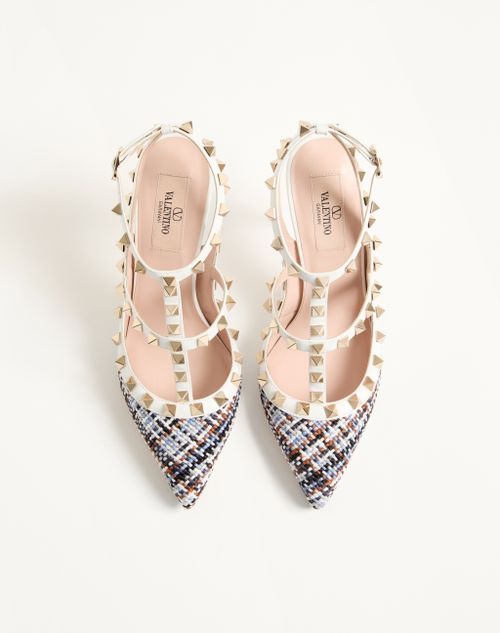 Valentino Garavani - Décolleté Rockstud In Tessuto Intrecciato 100mm - Bianco/multicolor - Donna - Décolleté