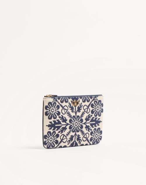 Valentino Garavani - Pochette Vlogo Signature En Jacquard Avec Motif Floral - Ivoire/bleu/saphir - Femme - Pochettes