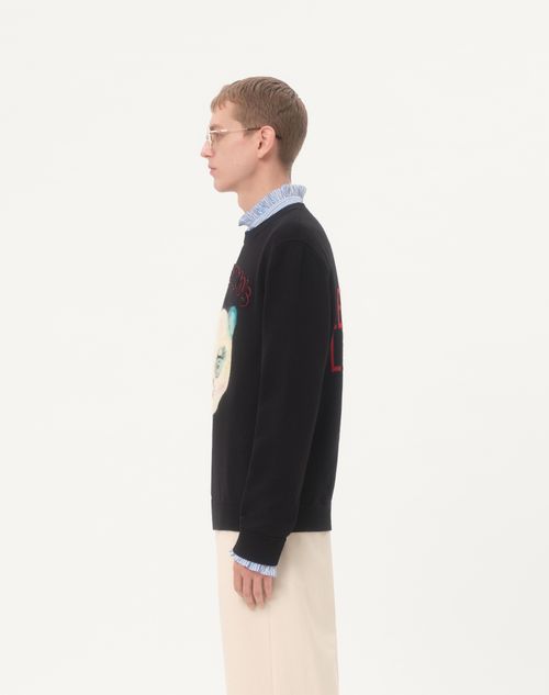 Valentino - Wool And Cotton Sweater With Le Chat De La Maison Patch - Black - Man - Knitwear