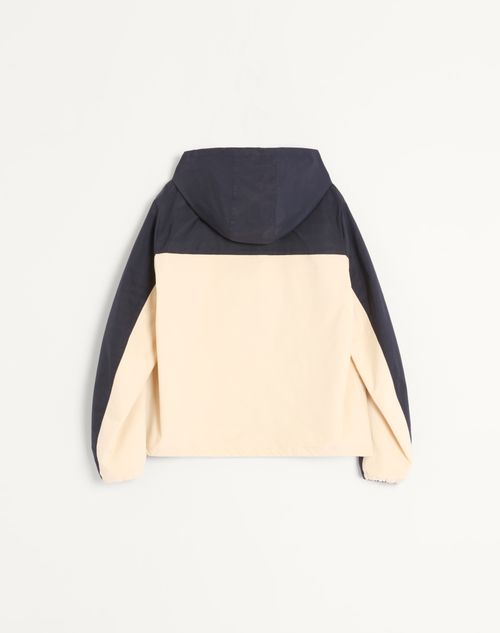 Valentino - Nylon Hooded Windbreaker With Vlogo Patch - Navy/red/blue - Man - Outerwear