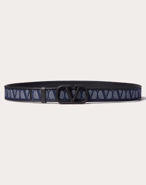 Valentino Garavani Toile Iconographe Belt In Jacquard Fabric With Leather Details In Blue