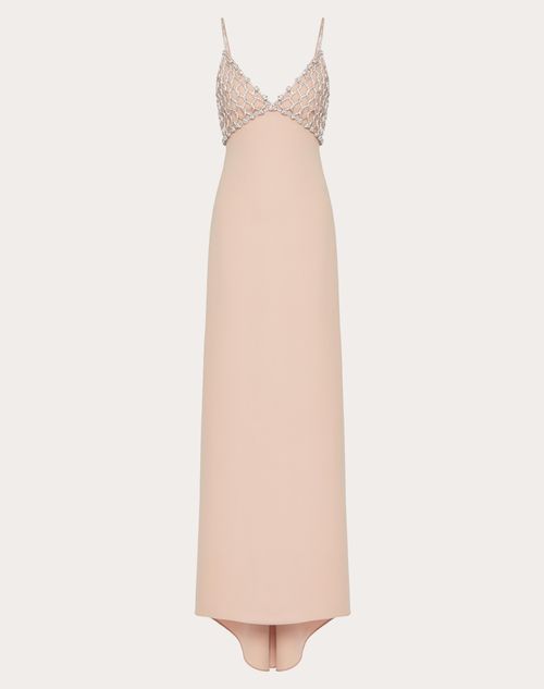 Shop Valentino Embroidered Couture Cady Long Dress Woman Poudre/silver 42