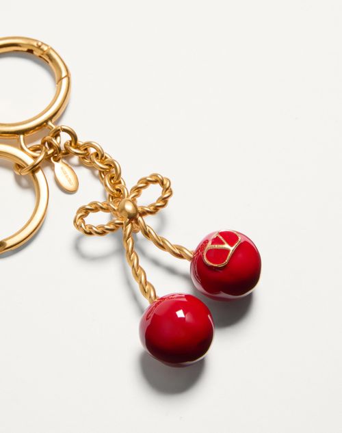 Valentino Garavani - Chez Valentino Metal And Enamel Bag Charm With Key Ring - Antique Brass/red - Woman - Bag Charms And Keyrings