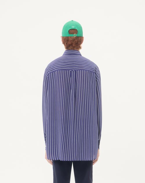 Valentino - Valentino Silk Crepe De Chine Shirt With All-over Hypestripe Print - Indigo/ivory - Man - Shirts