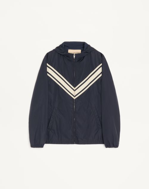 Valentino - Valentino Hooded Windbreaker In Lightweight Nylon With Inlaid V - Navy/beige - Man - Outerwear