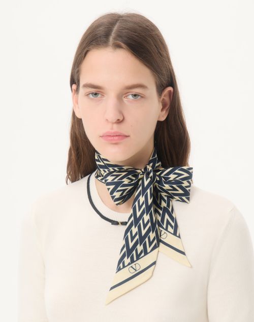 Valentino Garavani - Foulard Bandeau Toute La V En Soie - Bleu Marine/ivoire - Femme - Accessoires Textiles
