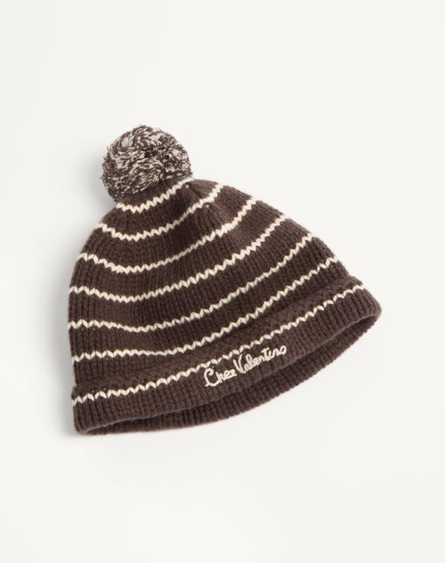 Valentino Garavani - Chez Valentino Knitted Wool Beanie - Testa Di Moro/butter - Man - Hats And Gloves