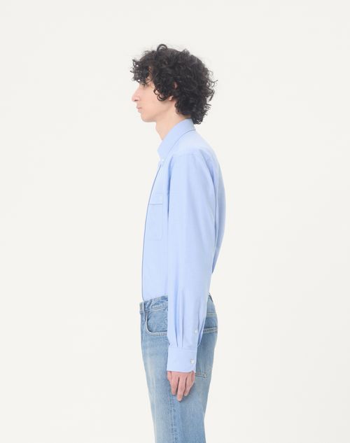 Valentino - Baumwollhemd Mit Vlogo-stickerei - Himmelblau - Mann - Hemden