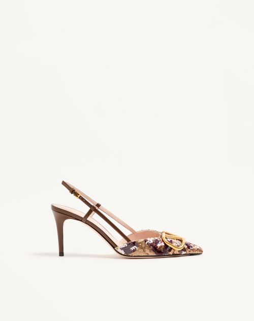 Valentino Garavani Vlogo Signature Slingback Décolleté With Animalier Embroidery 80mm Woman Brown/multicolour 37