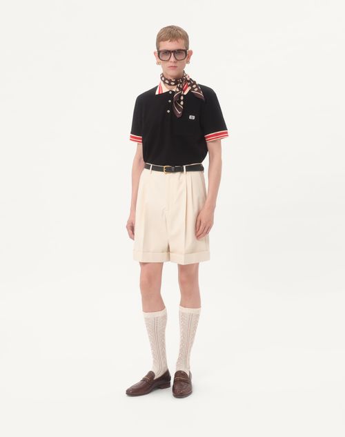 Valentino - Cotton Piqué Polo Shirt With Vlogo Patch - Black - Man - Tshirts And Sweatshirts