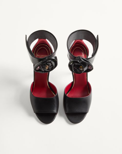 Valentino Garavani - Drip Rose Kidskin Sandal With Crystals 105mm - Black - Woman - Sandals