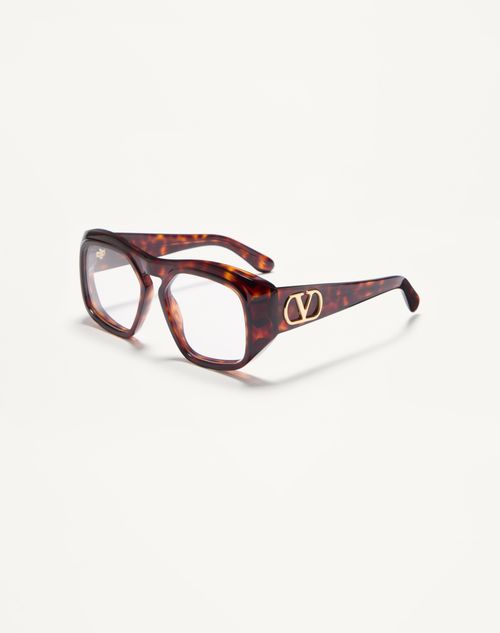 Valentino - Rectangular Acetate Frame - Brown - Unisex - Eyewear