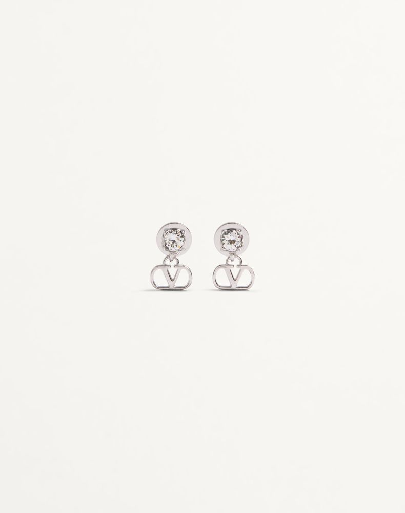 Valentino Garavani Vlogo Signature Earrings In Metal And Swarovski® Crystals Woman Rhodium Uni In Silver