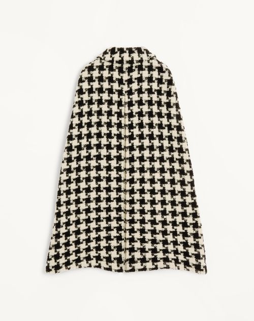 Valentino - Wool Cape With Pied De Coque Pattern - Ivory/black - Man - Coats And Blazers